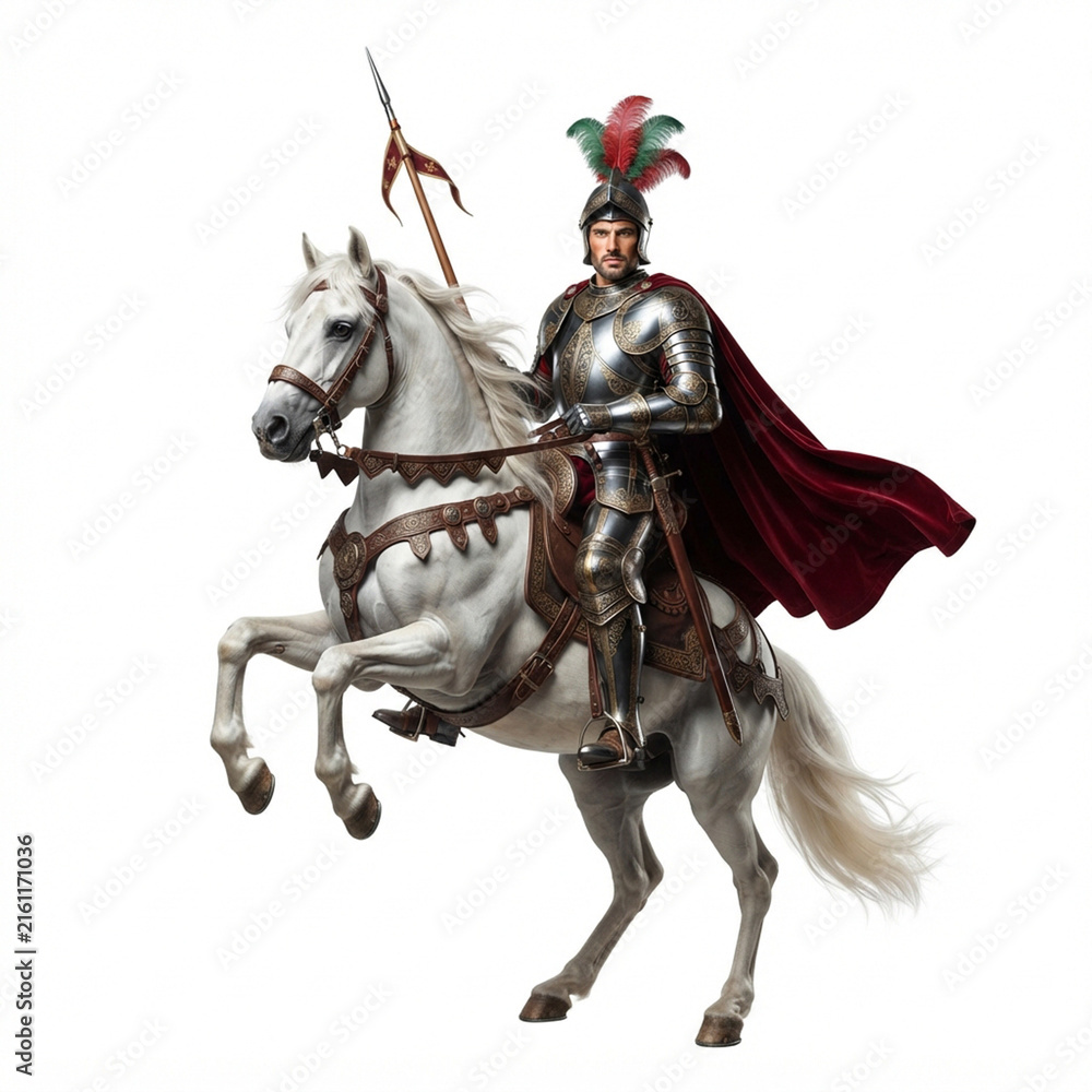 Fototapeta premium Saint George the Dragon Slayer, Armored Knight Saint on Horseback, Devotional Religious Illustration