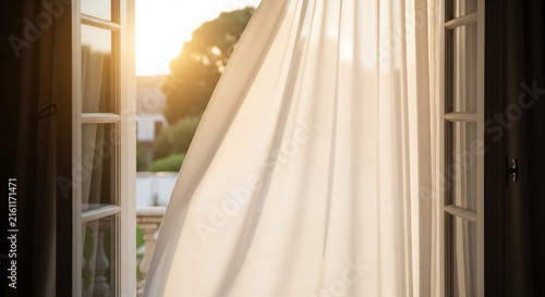 Sheer Curtains Blowing in a Gentle Spring Breeze