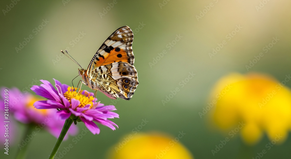 Fototapeta premium Butterfly Resting on a Vibrant Spring Flower