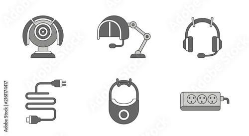 Technology hardware icons for remote work and office setups.