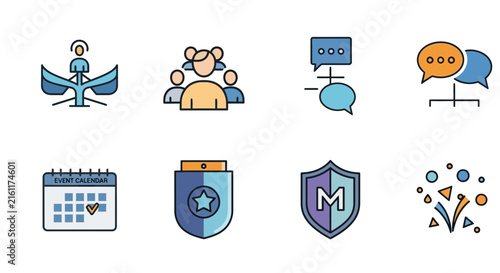 Business social and strategy icon set.