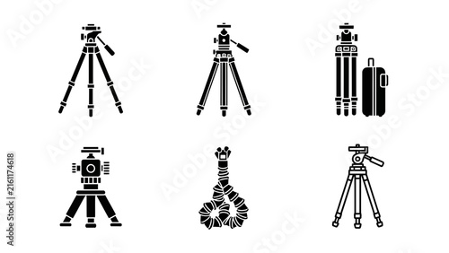 Camera tripod and photography equipment icons.