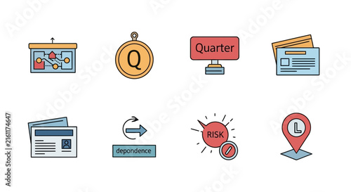 Colorful finance and business icons.