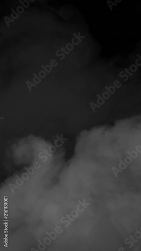 Animation of gray smoke trails and clouds on black background