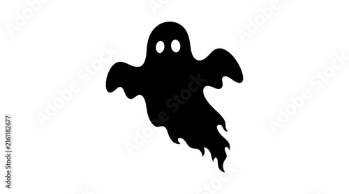 Halloween Cute ghost icon. Spooky cartoon spirit symbol. Halloween party decoration illustration. Black silhouette sheet monster character design. vector