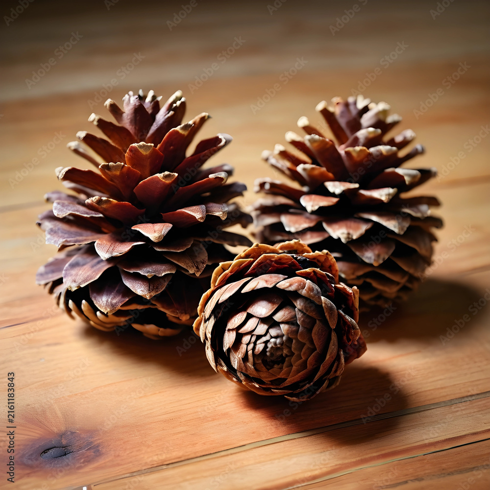 Fototapeta premium Autumn and winter seasonal decor, natural pine cones on a rustic wooden background, holiday and nature