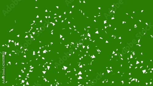 2D animation of exploding confetti, colorful confetti party popper explosion animation with realistic paper pieces bursting outward and falling particles isolated on green screen in 4K and UHD