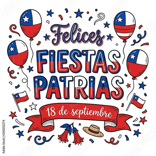 Felices fiestas patrias chile celebration greeting card isolated on white background