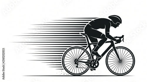 Cyclist riding a bicycle with horizontal speed lines trailing behind.