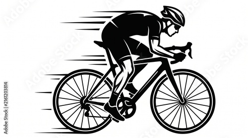 Road bicycle racer riding in aerodynamic position graphic icon.