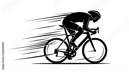 Cyclist riding a road bike fast with motion speed lines vector illustration.