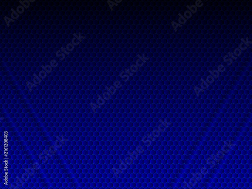 Abstract Dark Blue Hexagonal Pattern Background with Central Radial Glow