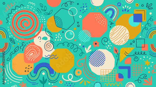 Abstract colorful shapes seamless pattern with creative vector background