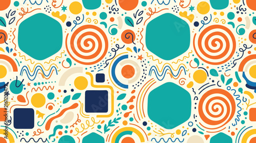 Vibrant Geometric Pattern with Abstract Shapes and Swirls