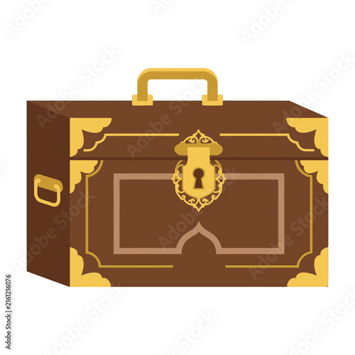 Obraz na plátně Brown leather vintage suitcase with gold hardware and lock