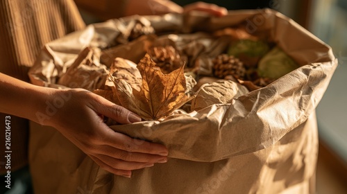 Hands holding recycled paper bag