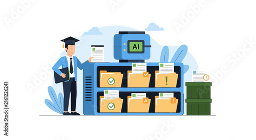 AI Powered Document Management and Automated Grading System Illustration for Education