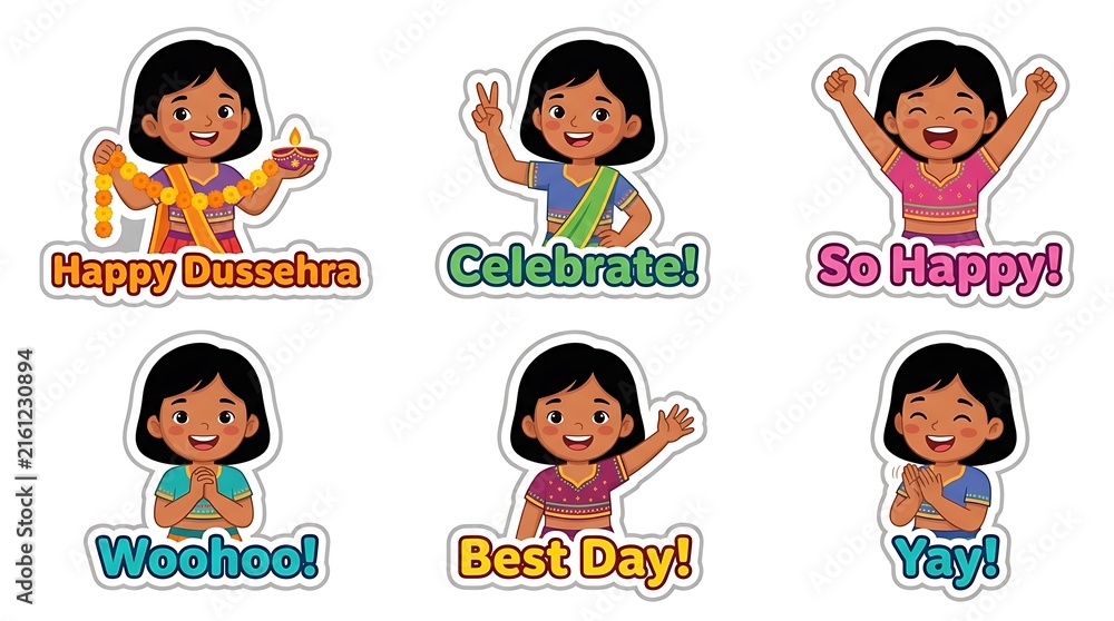Fototapeta premium Festive Children's Celebration Stickers Highlighting Joyful Moments and Cultural Expressions of Happiness and Excitement