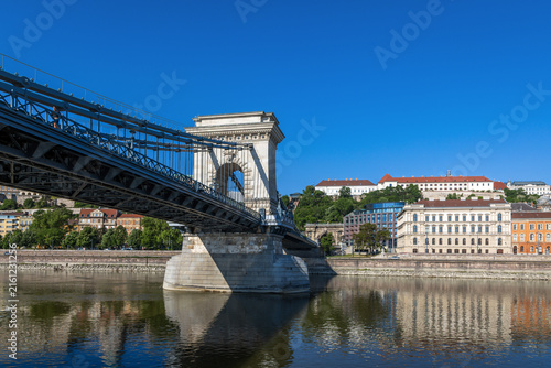 The historic Széchenyi Chain Bridge spanning the River Danube in Budapest, Hungary