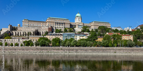 The historical Buda Castle complex sitting on Castle Hill overlooking the Danube River in Budapest, Hungary 