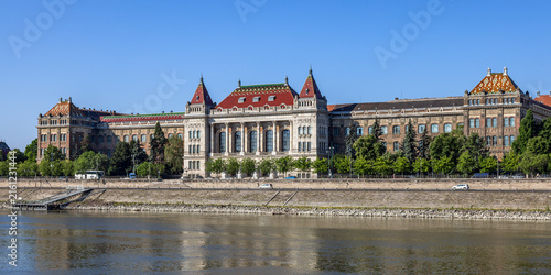 View across the river Danube of the main building of the Budapest University of Technology and Economics in Budapest, Hungary.