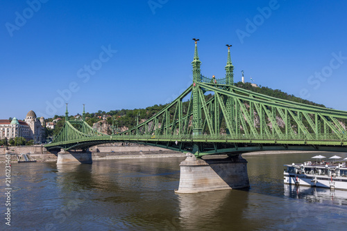 The famous green Liberty Bridge spanning the River Danube in Budapest, Hungary