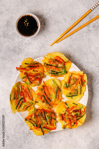 Fried Korean pancakes (jeon) with various vegetables