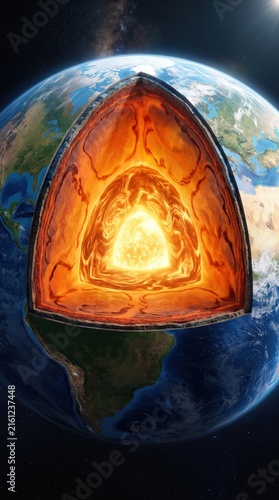 Planet Earth Cutaway Revealing Core Mantle and Crust, Vertical Format