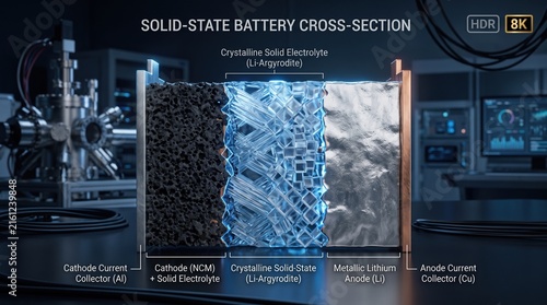Solid State Battery Cross Section With Crystalline Electrolyte