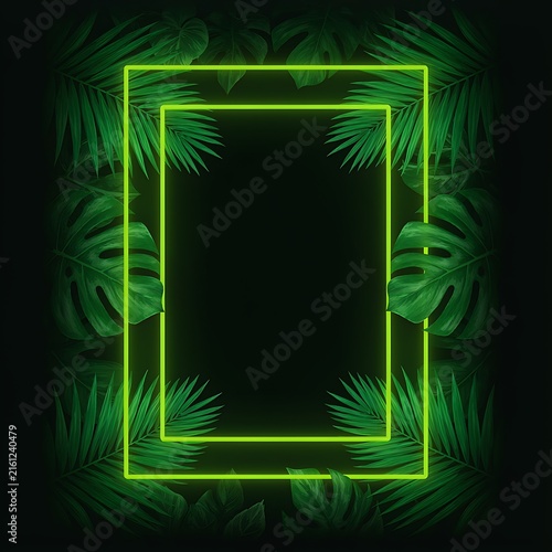 Leaves Illuminated with Lime Green Neon Frame