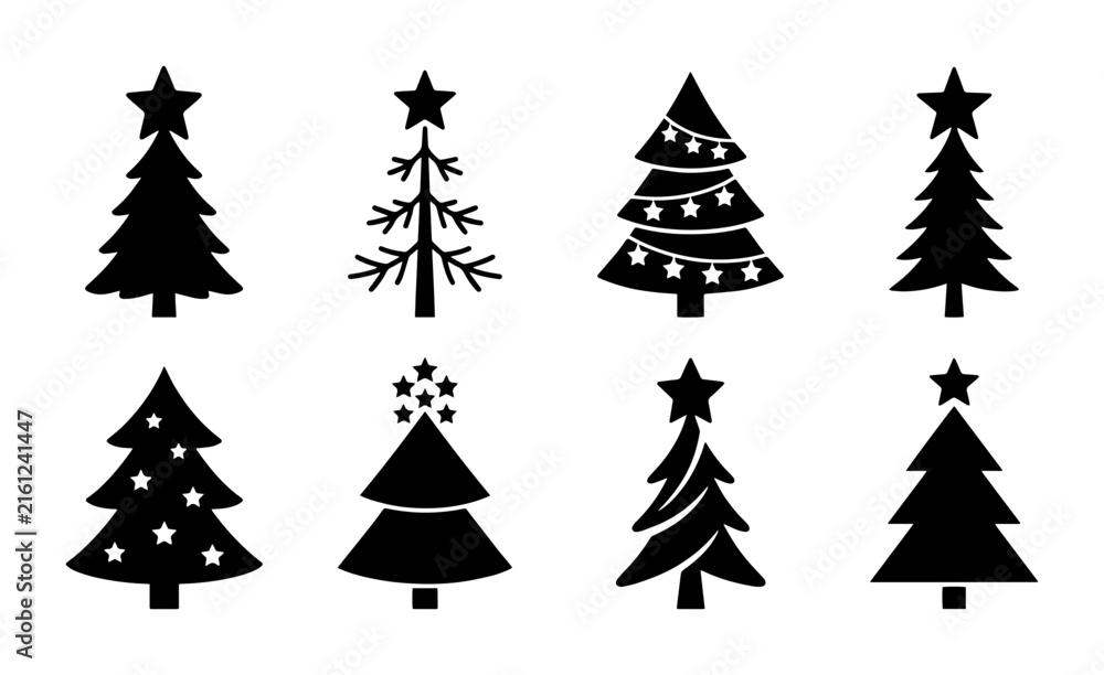 Obraz premium Christmas Tree Icons Set, Festive Holiday Vector Graphics, Winter Celebration Silhouette Collection
