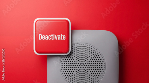3D icon deactivate button next to smart speaker on red background