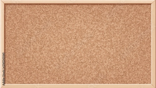 High angle brown cork board isolated on white background with wooden frame