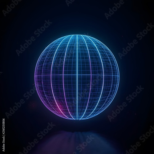 Premium Neon Digital Grid Sphere with Futuristic Technology Glow