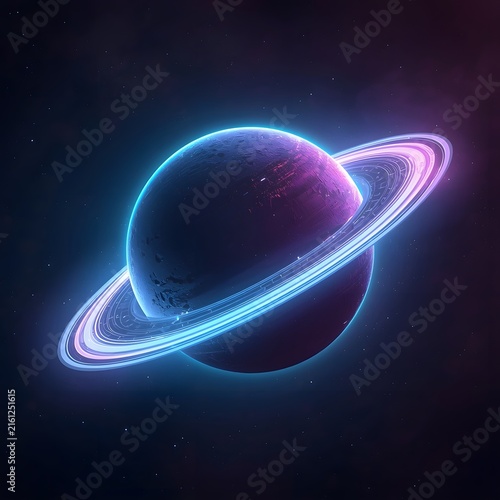 Premium Neon Planet with Glowing Futuristic Ring