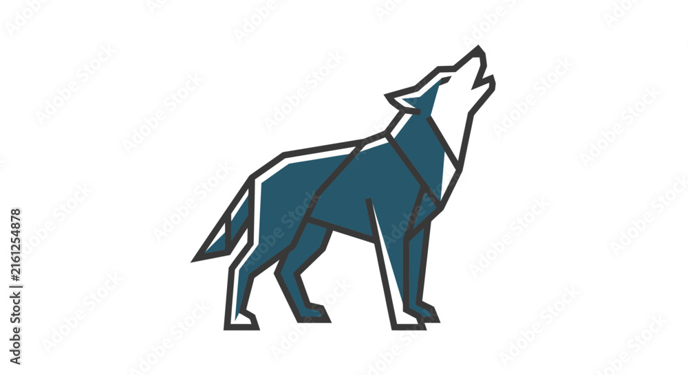 Naklejka premium Geometric howling wolf silhouette icon.