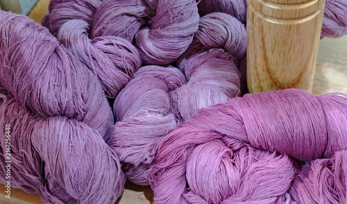 Handwoven fabric cotton yarn featuring pink dye from natural Lac source