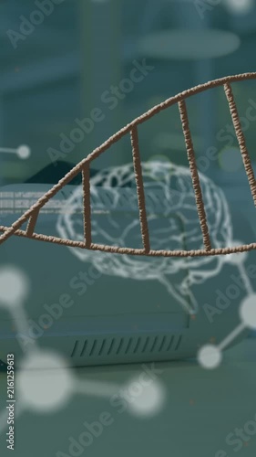 Animation of human brains, scientific data processing and dna strand spinning
