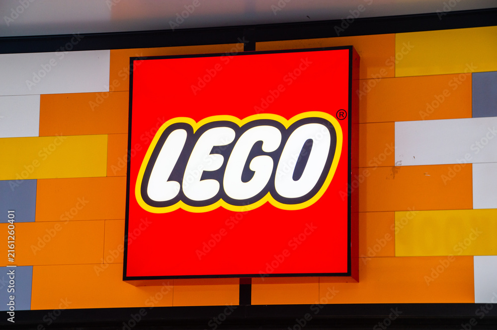Naklejka premium Brussels, Belgium - May 16, 2026: Logo of Danish construction toy manufacturer.