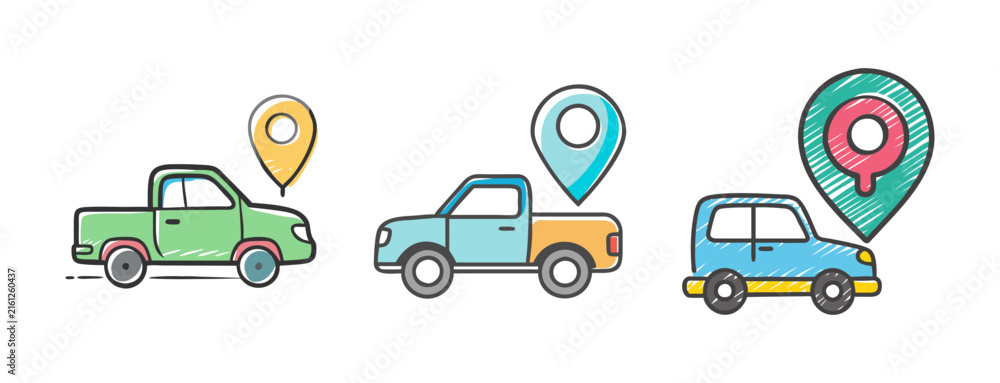 Naklejka premium Car Location Icons, Vehicle Navigation Pins, Transportation Map Markers, Delivery Service Icons, GPS Tracking Symbols