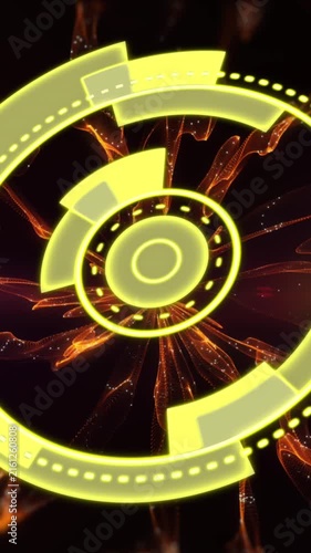 Animation of yellow circle over space with light and smoke