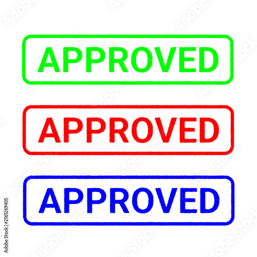 Vibrant collection of 'APPROVED' text stamps in green, red, and blue, digitally designed to symbolize successful validation, confirmation, and official acceptance