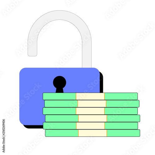 A conceptual illustration depicting an open padlock alongside a stack of currency, symbolizing financial freedom, unlocking wealth, gaining access to funds, or an unsecured monetary asset