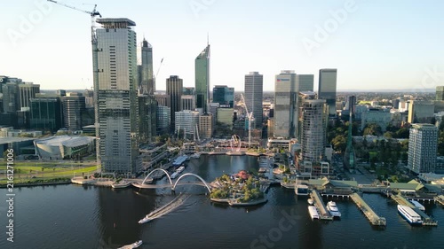 Aerial drone view of Elizabeth Quay and Perth skyline