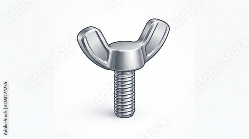 Realistic 3D illustration of a metal wing bolt fastener on a plain white background for industrial and hardware design projects
