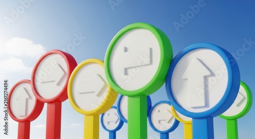 Colorful Direction Signs Pointing Towards Success And Different Future Paths