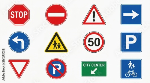 Collection Of Road Signs And Traffic Symbols For Safety Education