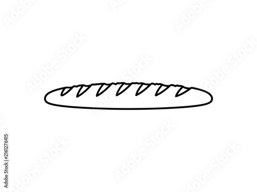 Horizontal loaf of crusty French baguette bread.