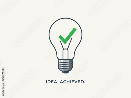 Idea achieved light bulb icon with green checkmark