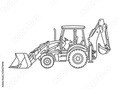 Industrial backhoe loader for construction and excavation.
